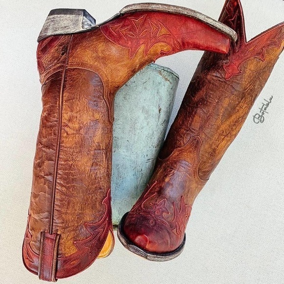 OLD GRINGO Brown Red Leather Tall Mid-Calf Cowgirl Cowboy Western Boots 7.5 - Picture 3 of 8